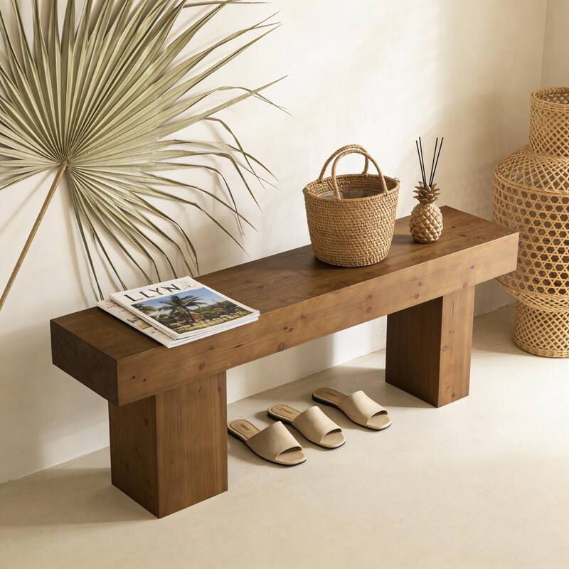 63" Solid Wood Entryway Bench, Extra Long Bed End Bench Dining Bench for Kitchen, Living Room, Bedroom