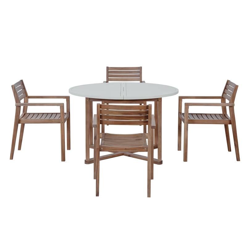 5-Piece Outdoor Dining Set with Acacia Wood Chairs and Round Table for Patios and Gardens
