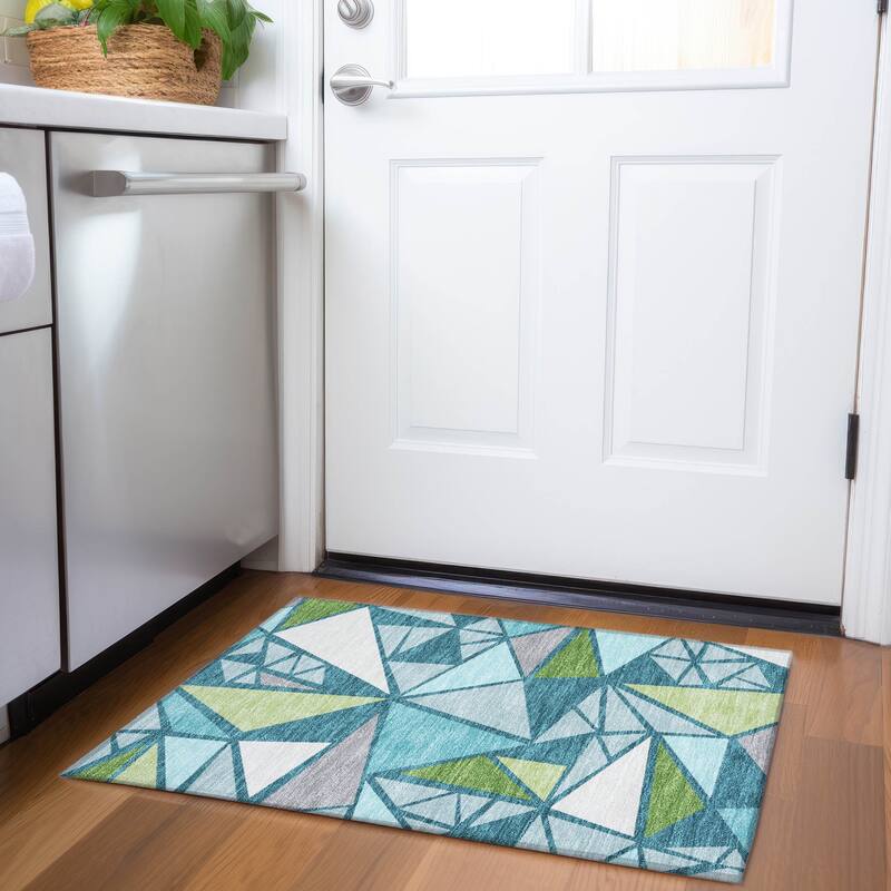 Premium Washable Super Soft Contemporary Mosaic Mayfield Rug - Teal - 1'8" x 2'6"