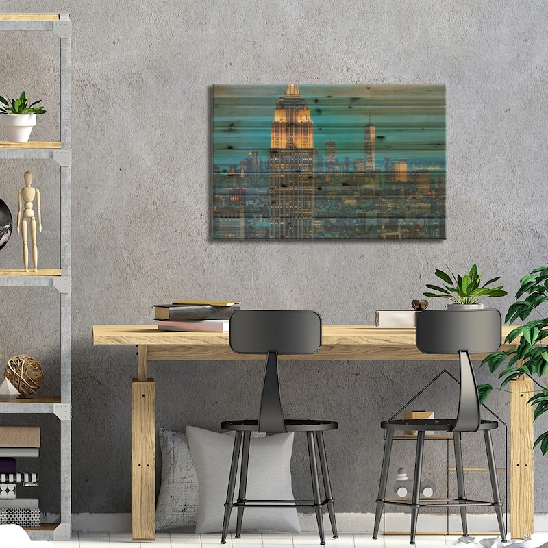 New York Twilight Print On Wood by Manjik Pictures - Multi-Color