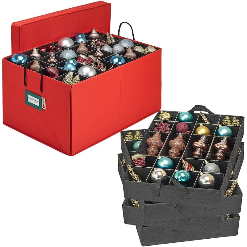 Christmas Ornament Storage Container Box with Dividers - Stores up to 72- 4" Ornaments - 3 Removable Trays with Separators.
