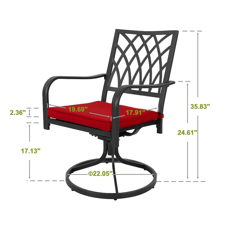 Patio 2-Piece Dining Chairs, Outdoor Swivel Chairs with Red Cushions