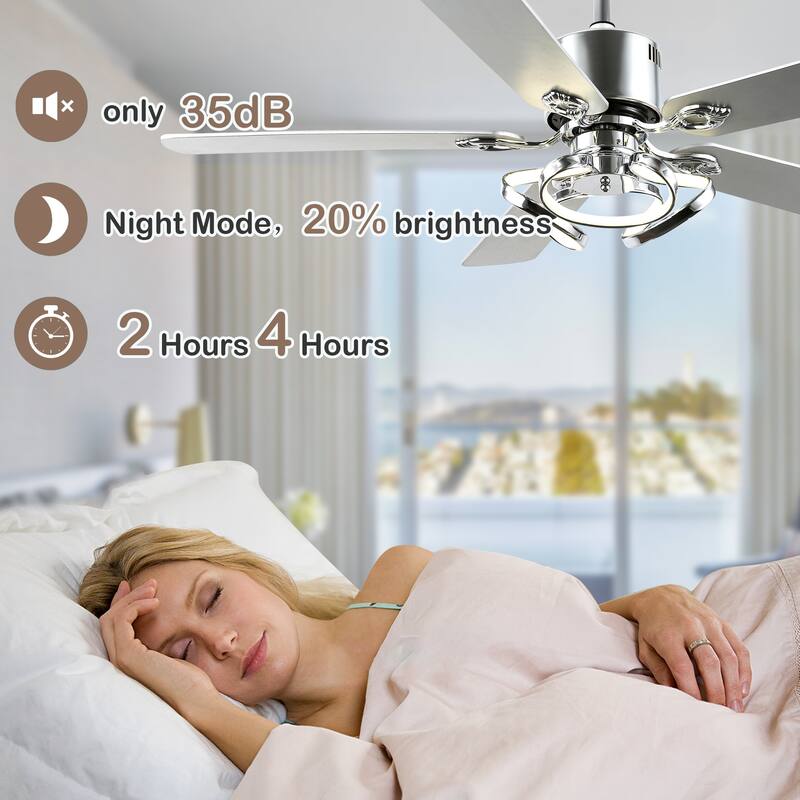 CurveCurio 52" Classic Solid Wood Ceiling Fan 3 Color Dimmable LED Light Kit & 6 Speed Quiet DC Motor w/ Remote Control