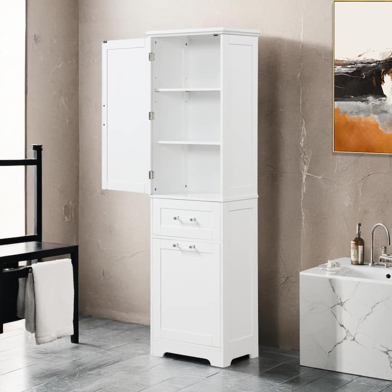 68"Tall Bathroom Storage Cabinet,Freestanding Storage Cabinet with Two Different Size Drawers and Adjustable Shelf,White