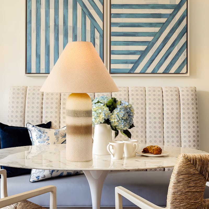 Ceramic Table Lamp with Drum Linen Shade