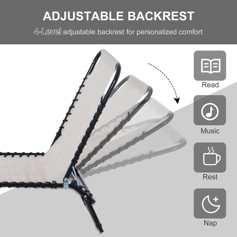 Foldable Outdoor Chaise Lounge Chair with 4-Position Adjustable Backrest and Breathable Mesh for Beach Patio Poolside