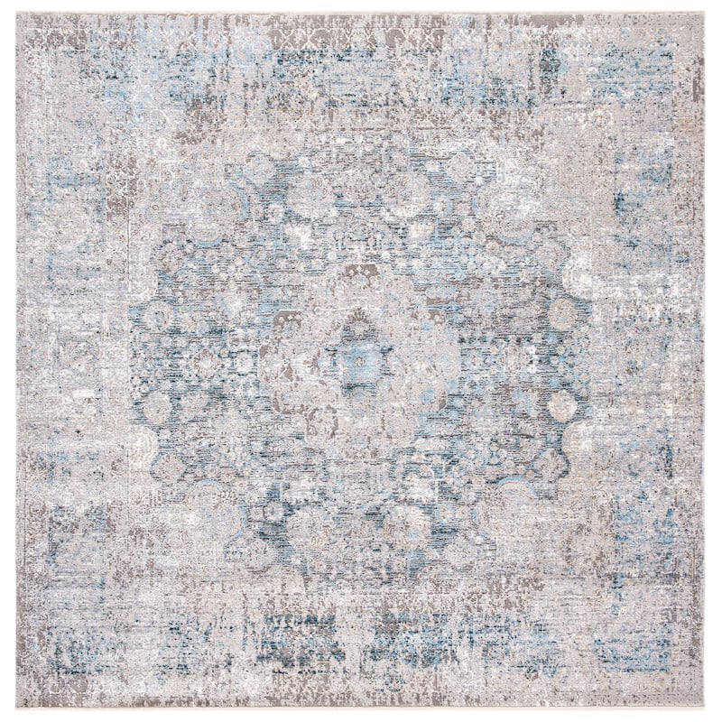 SAFAVIEH Dream Ryooko Vintage Oriental Viscose Rug - 6'7" Square - Grey/Blue