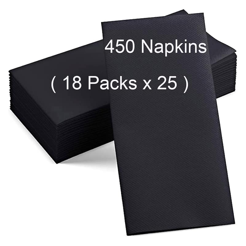 Renova Linen-Feel Black Paper Dinner Napkins Folded 2-Ply 16" x 12"