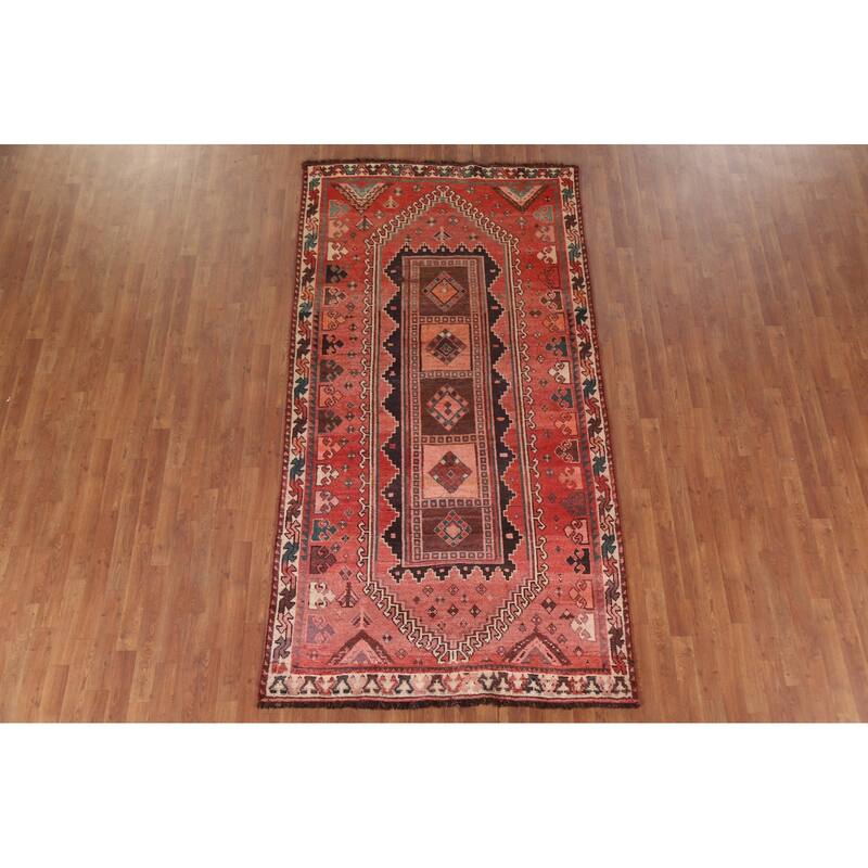 Hand Knotted Oriental 100% Wool Carpet Traditional Tribal Red Qashqai Area Rug - 9' 4'' X 4' 10''