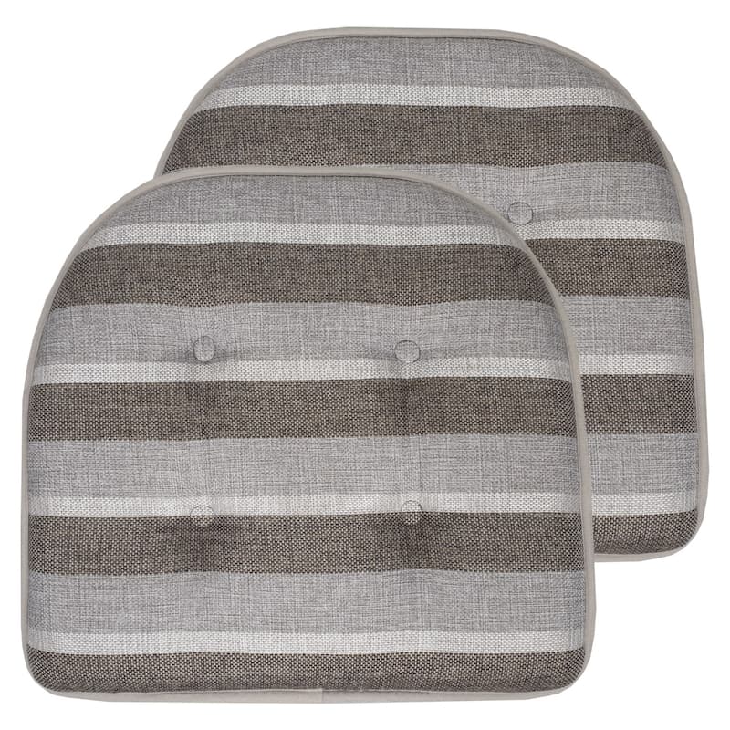 Sweet Home Collection Bradford Striped U Shaped Memory Foam Chair Cushion 17" x 16" - Set of 2 - Silver/Brown Striped