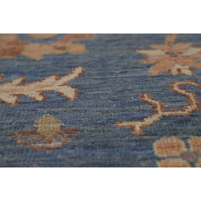 Hand Knotted Oriental 100% Wool Carpet Transitional All-Over Navy Blue & Blues Oushak Area Rug - 13' 11'' X 9' 9''