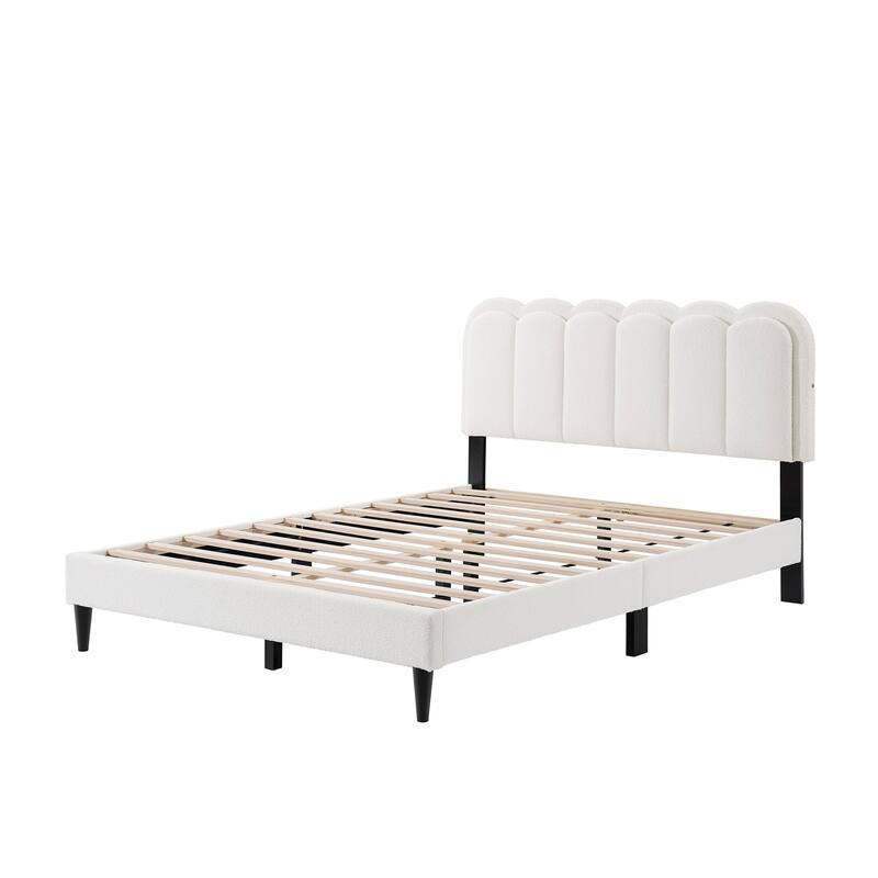Christopher Knight Home - Olaf Cream Lambswool Petal Headboard Bed Frame with Ambient Light
