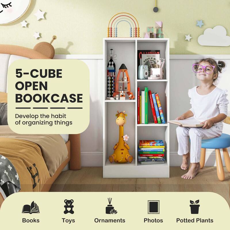 Costway 5-Cube Bookcase for Kids 41" Wooden Toy Storage Organizer for - See Details
