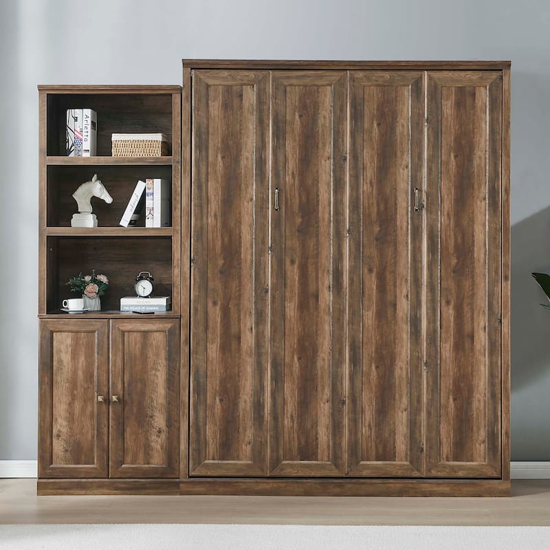 Queen Size Murphy Wall Bed with 1 Side Cabinet Storage Shelf
