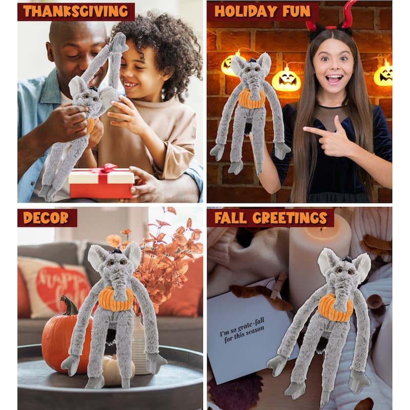 DolliBu Super Soft Long Arms Elephant Stuffed Animal w/ Pumpkin Decor - 21 inches