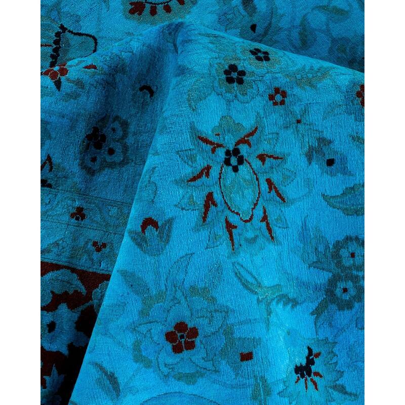 Overton Hand Knotted Wool Vintage Inspired Modern Contemporary Overdyed Blue Area Rug - 10' 1" x 14' 2"