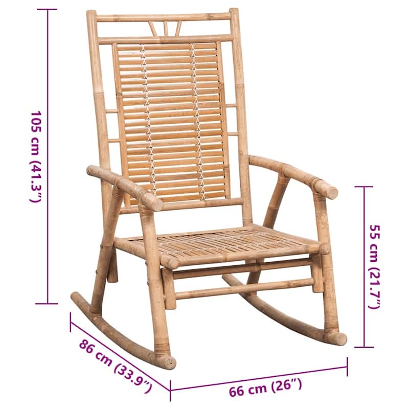 vidaXL Rocking Chair with Cushion Bamboo - 26" x 33.9" x 41.3"