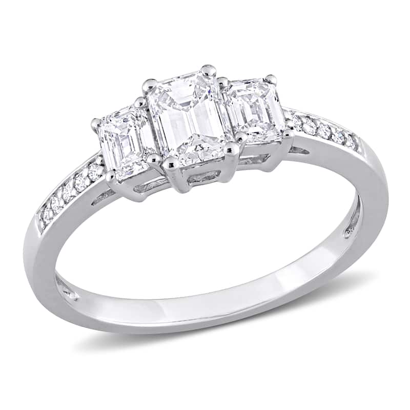 Miadora White Platinum Oval Round or Emerald Diamonds 3-Stone Engagement Ring 1ct TDW - 7 - Emerald Cut