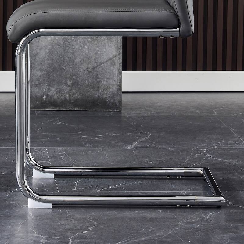 Faux Leather Padded Seat Upholstered Dining Chair with Metal Legs,Set of 6