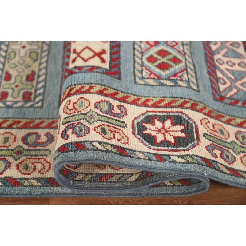 Kazak Runner Rug Handmade Blue Wool Carpet - 3'2" x 16'4"