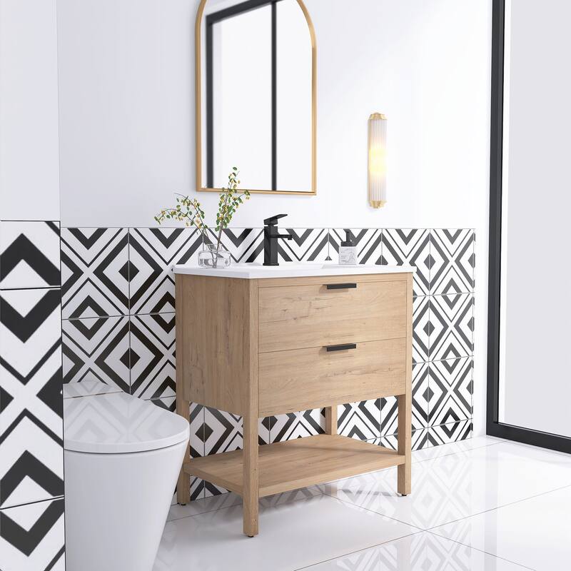 Plywood Freestanding Bathroom Vanity Set with Integrated Sink