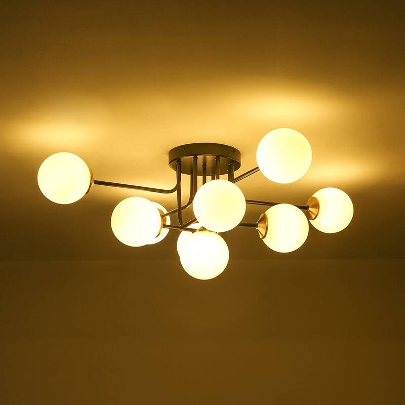 Linear Frosted Glass Globe Sputnik Semi Flush Ceiling Light