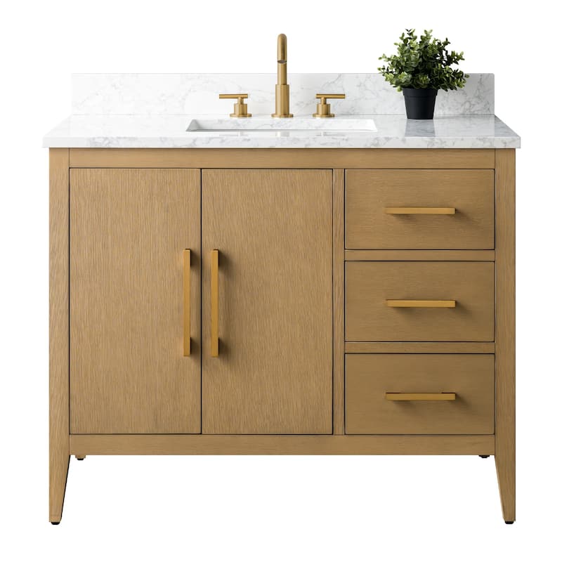 Vanity Art 42" Single Sink Bathroom Vanity Cabinet with Engineered Marble Countertop
