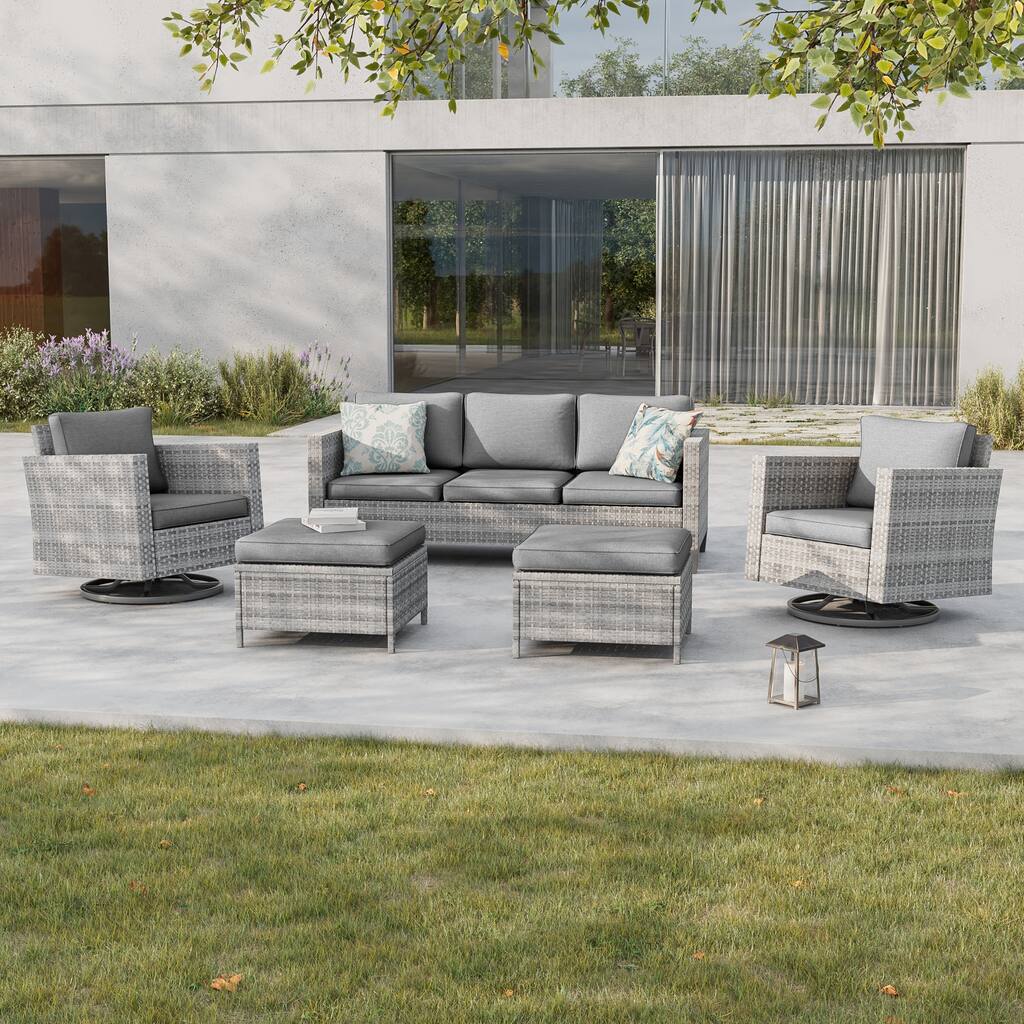 BONOSUKI 5Pcs Patio Furniture Swivel Rocking Sofa Set Grey Rattan