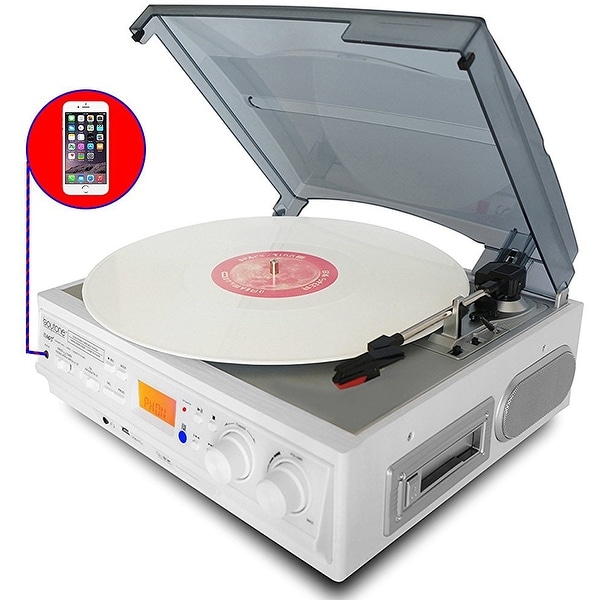Boytone BT-37WT-C White Color Limited Edition 3-Speed Stereo Turntable, 2 Built-In Speakers, LCD Display, AM/FM Radio, USB/SD/AU