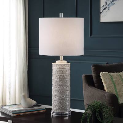 StyleCraft Frezzi White Transitional Textured Ceramic Cylinder Table Lamp