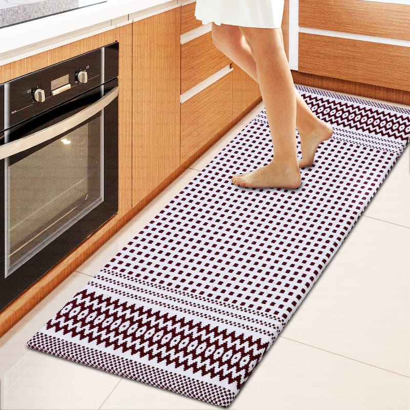 Kitchen Runner Rug/ Mat Cushioned Cotton Hand Woven Anti-Fatigue Mat Kitchen/Bathroom/Bed side 18x48'' - 18''x48'' - Box Burgundy