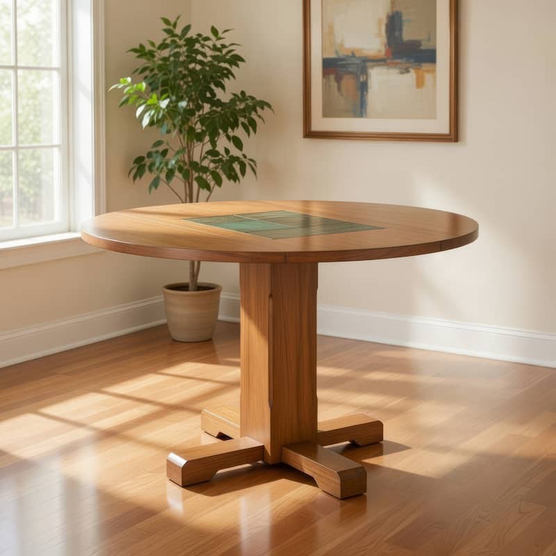 Marv Dining Table w 2 Drop Leaves, 40 Inch Round Top, Brown Wood