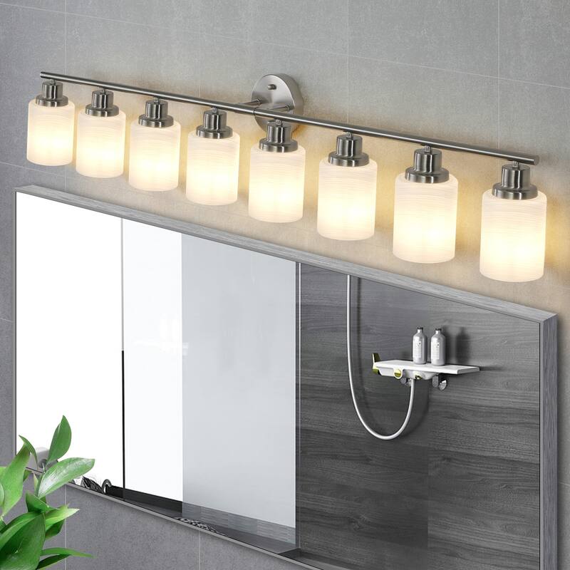 52" Modern 8-Light Vanity Wall Sconce,with Frosted Glass Shades for Bathroom or Hallway Lighting (No Bulbs)