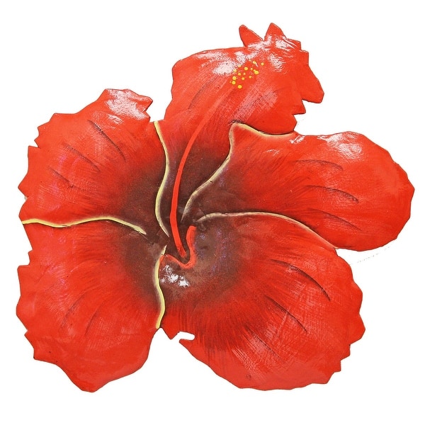 Red Tropical Hibiscus Flower Haitian Metal Wall Art 8.5 Inches Bed