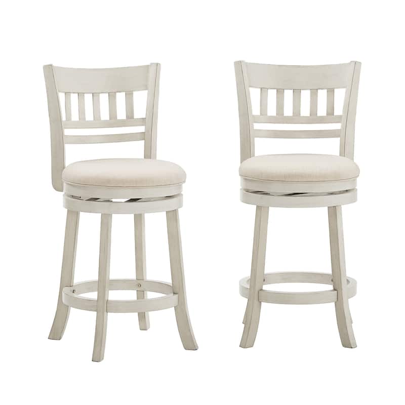 Rovinj Lattice Back 24"H Swivel Counter Height Stool - Antique White-Beige Linen