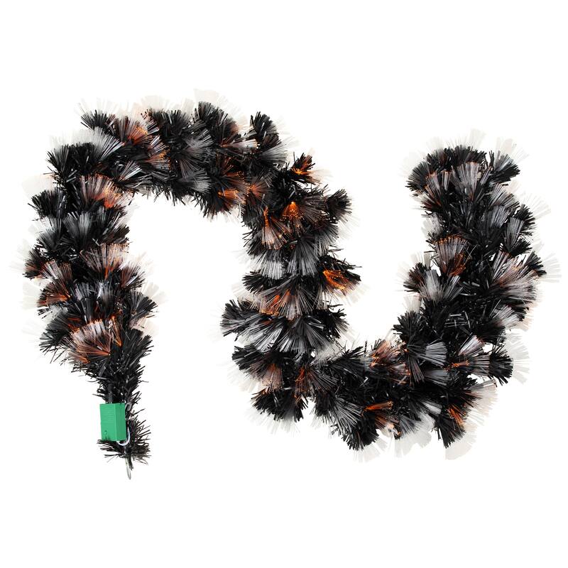 Multi Function Fiber Optic Artificial Halloween Garland - 6' x 6" - Black - Purple and Orange LED