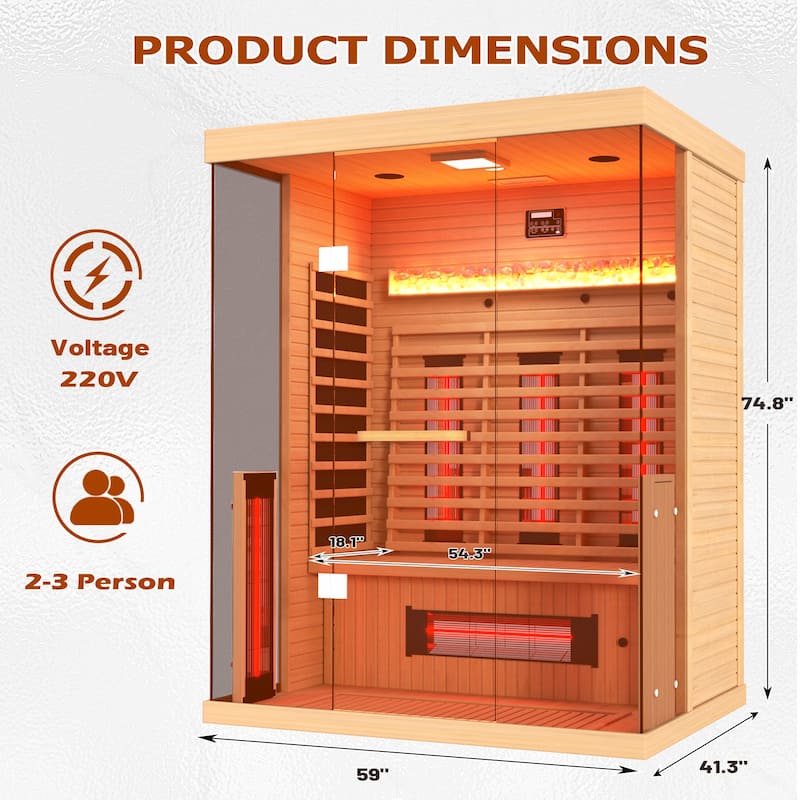 Erommy 3 People Infrared Sauna Featuring a 10-Minute Warm-Up Heater Tube and Carbon Plates - 3 Person