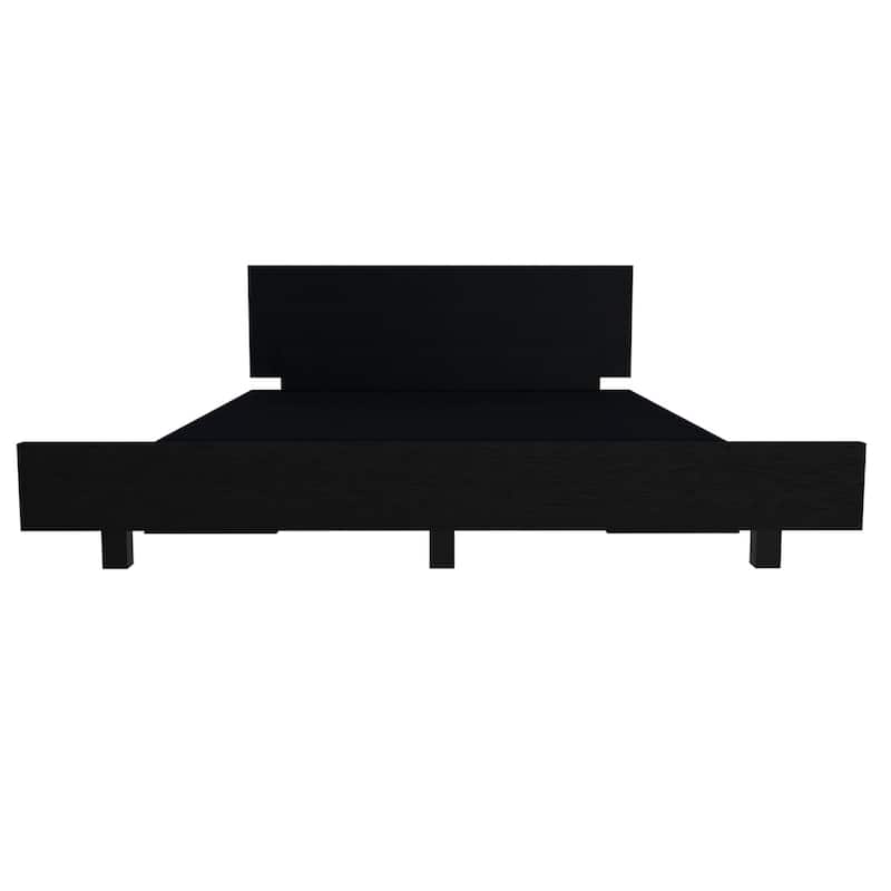 Twin Size Engineered Wood Platform Bed Base with Headboard (441 lb Capacity) - Black