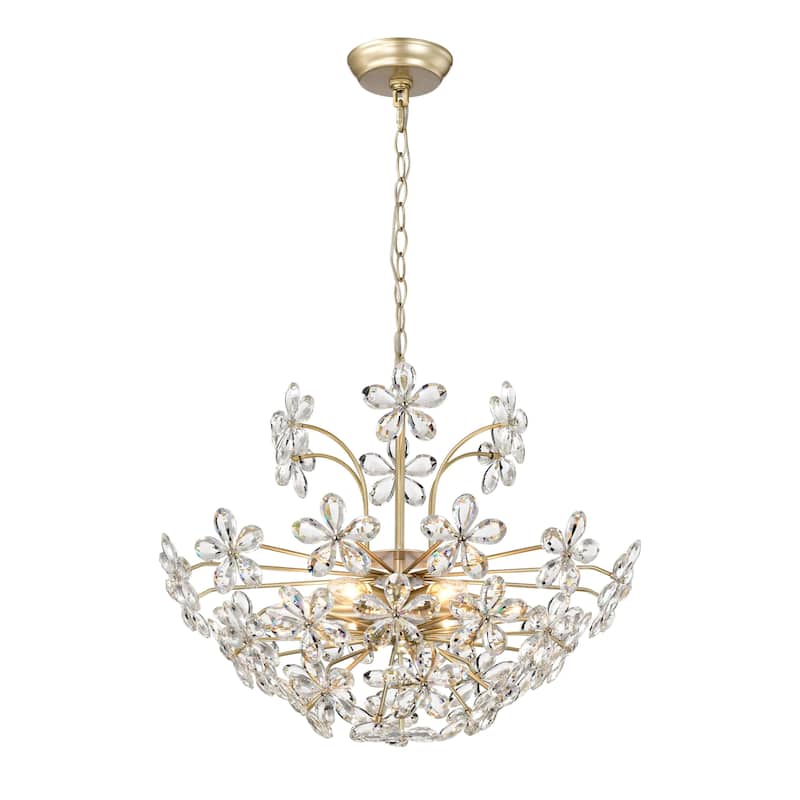Rosa 6-Light Daisy Flower Crystal Large Size Chandelier - Brushed Silver-ish Champagne