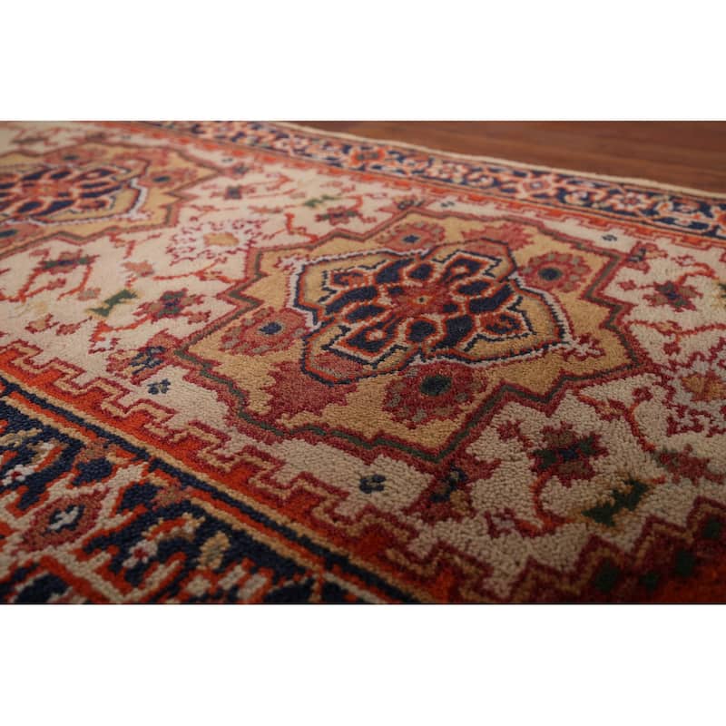 Geometric Heriz Serapi Oriental Runner Rug Hand-Knotted Wool Carpet - 2'8"x 9'11"