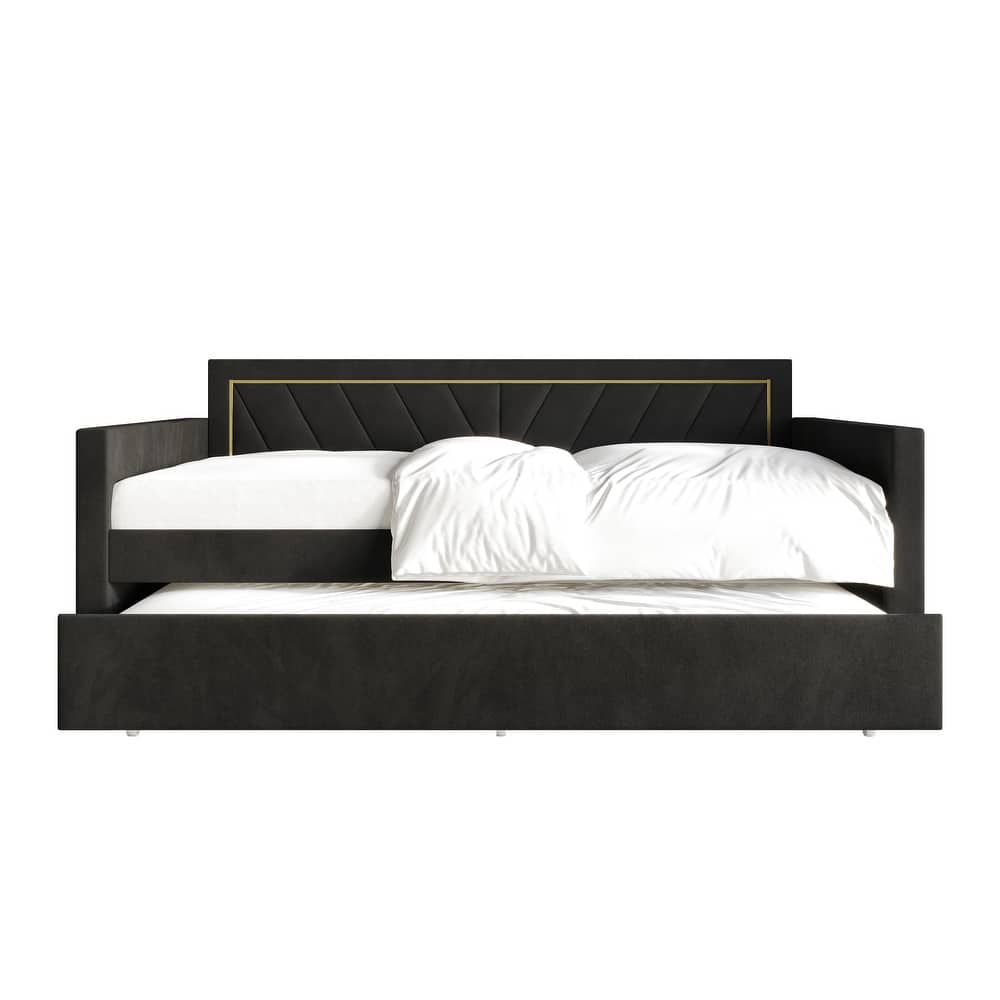 CraftPorch Glam Velvet Upholstered Twin Size Daybed with Trundle