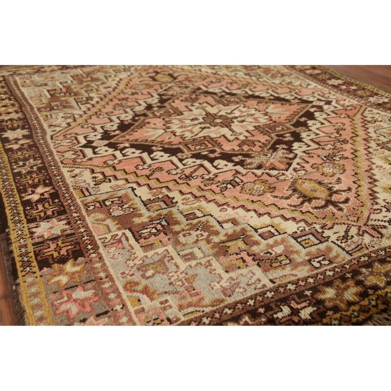 Geometric Heriz Persian Square Area Rug Handmade Wool Carpet - 4'7"x 5'5"
