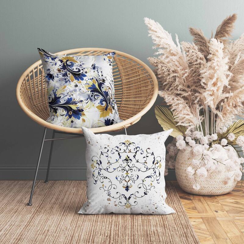 Motif Whirlwinds Faux Suede Reversible Throw Pillow White and Blue