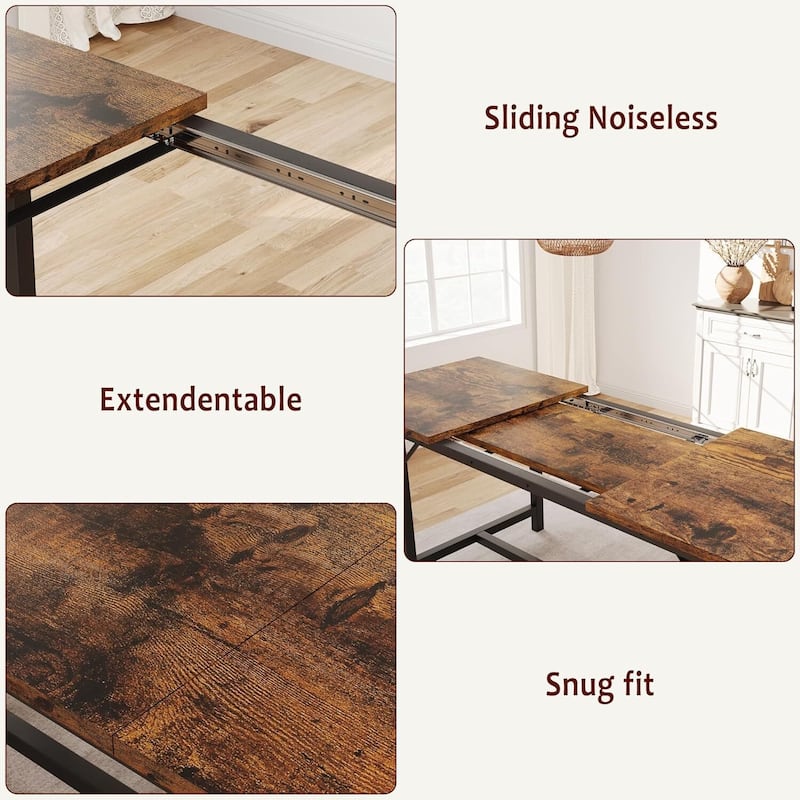 3-Piece Kitchen Table with 2 Upholstered Benches, 63" Extendable Dining Table Set