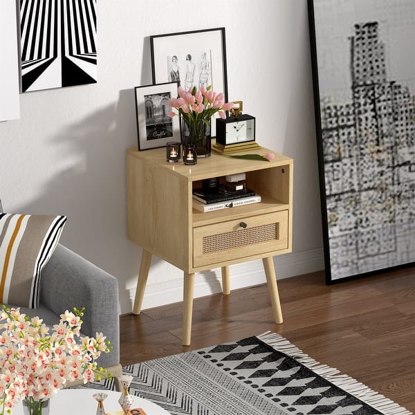 slide 2 of 30, Rattan Nightstand Bedside Table with Rattan Drawers