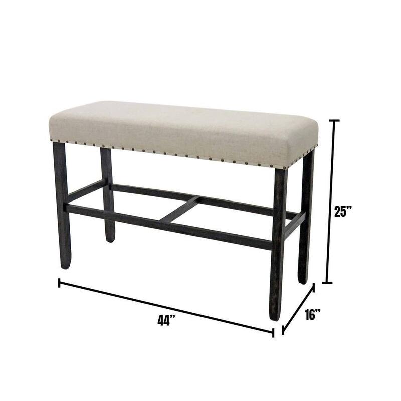 Rustic Charm Beige Linen Like Fabric 1pc Counter Height Bench Dining Room Furniture - Beige+Black