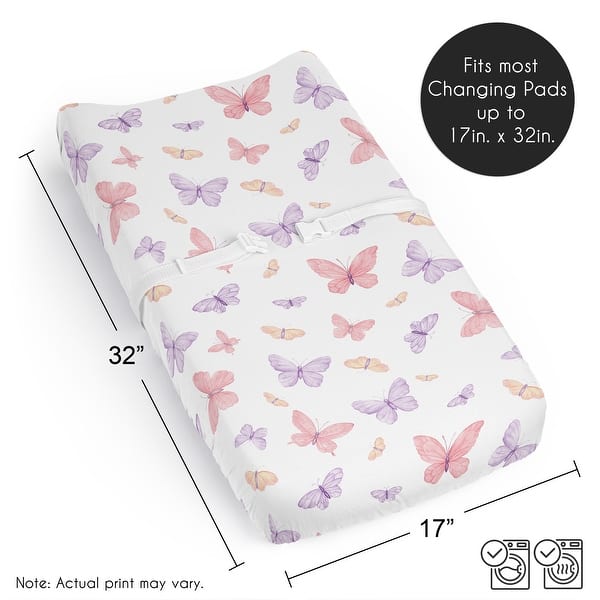 Sweet Jojo Designs Pink and Purple Shabby Chic Butterfly Girl Changing Pad Cover Sheet Yellow Colorful Pastel Lilac Watercolor