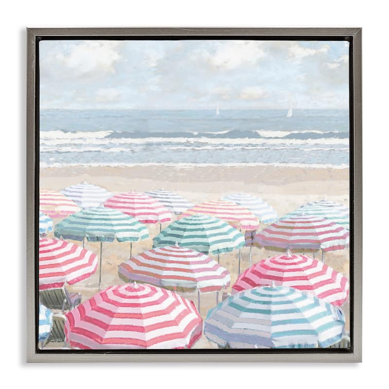 Stupell Bright Beach Umbrellas Scene Framed Floater Canvas Wall Art Design By Amber Sterling - 25 x 25 - Grey