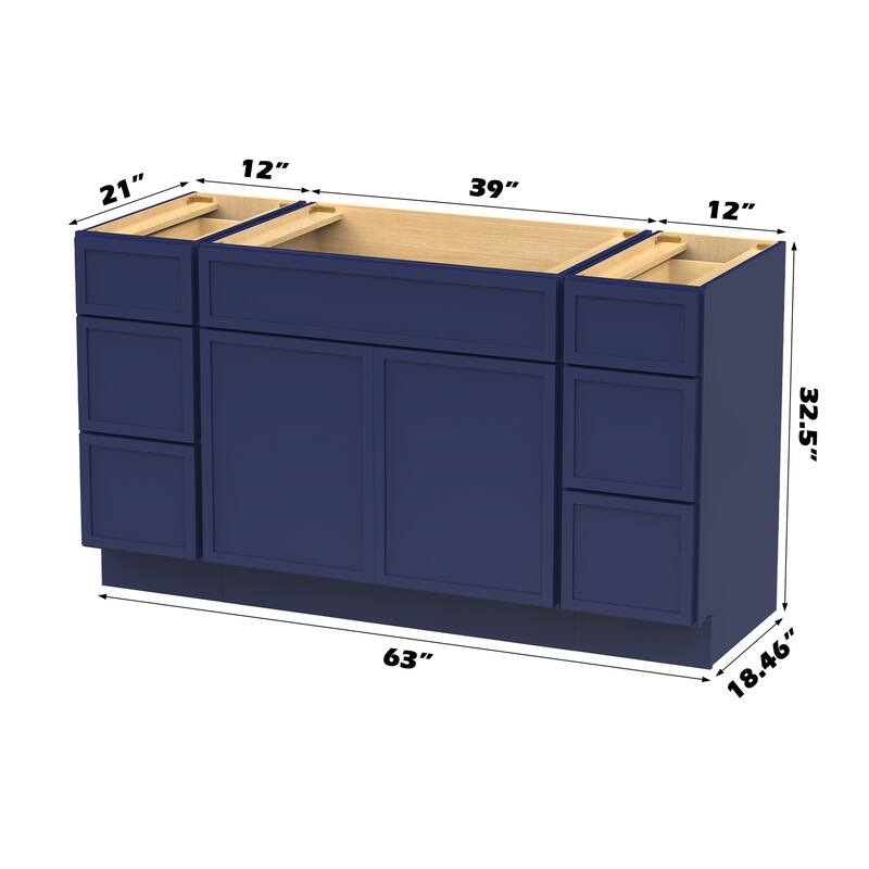 Vanity Art 63" Birch Freestanding Bathroom Vanity Cabinet without Top