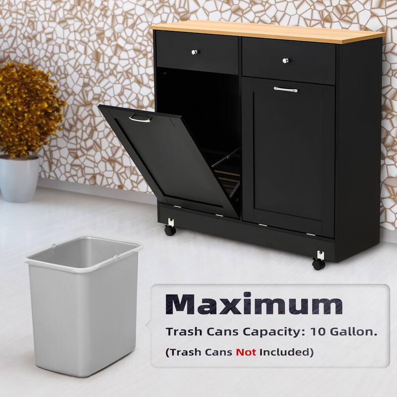 Erommy Tilt Out Trash Cabinet, Wooden Kitchen Trash Can Free Standing Waste Bin, Recycling Hideaway Garbage Can Holder